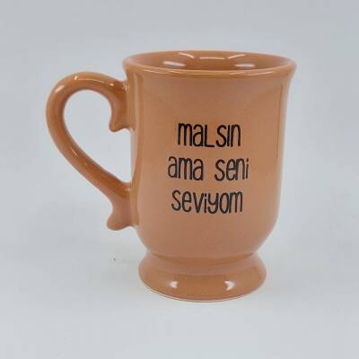 MALSIN AMA SENİ SEVİYOM-KAMPANYALI KUPA - GİRİNTİLİ ÇAY FİNCANI GÜL KURUSU - 1