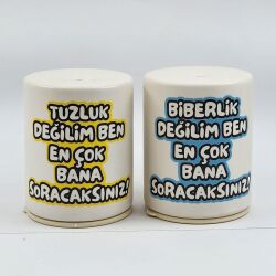 TUZLUK DEĞİLİM BEN & BİBERLİK DEĞİLİM BEN-SİLİNDİR SERAMİK TUZLUK & BİBERLİK - TRANSPARAN - 1